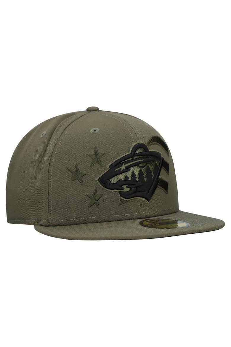 Men's New Era  Olive Minnesota Wild Military Appreciation Flag 59FIFTY Fitted Hat, Alternate, color, Olive