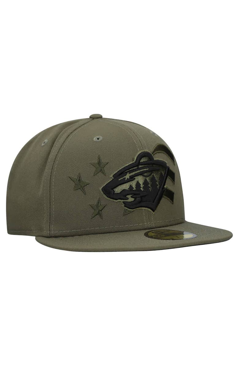 New Era Men's New Era Olive Minnesota Wild Military Appreciation Flag 59FIFTY Fitted Hat, Alternate, color, Olive