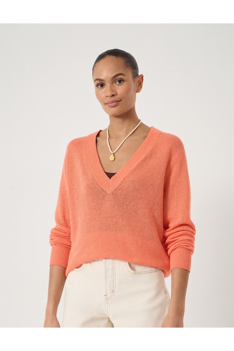 Coralie Linen Blend V-Neck Jumper, Main, color, Dusty Orange
