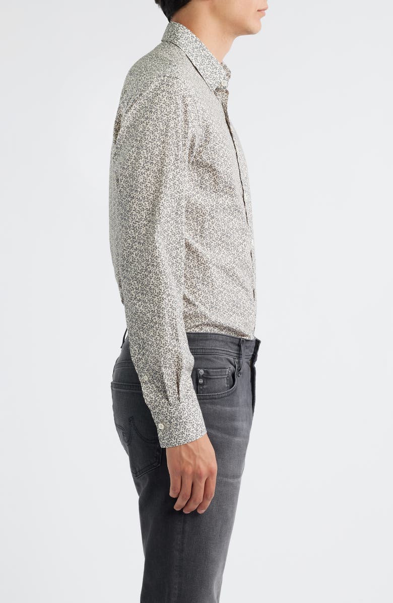 Canali Regular Fit Floral Cotton & Lyocell Dress Shirt, Alternate, color, Beige