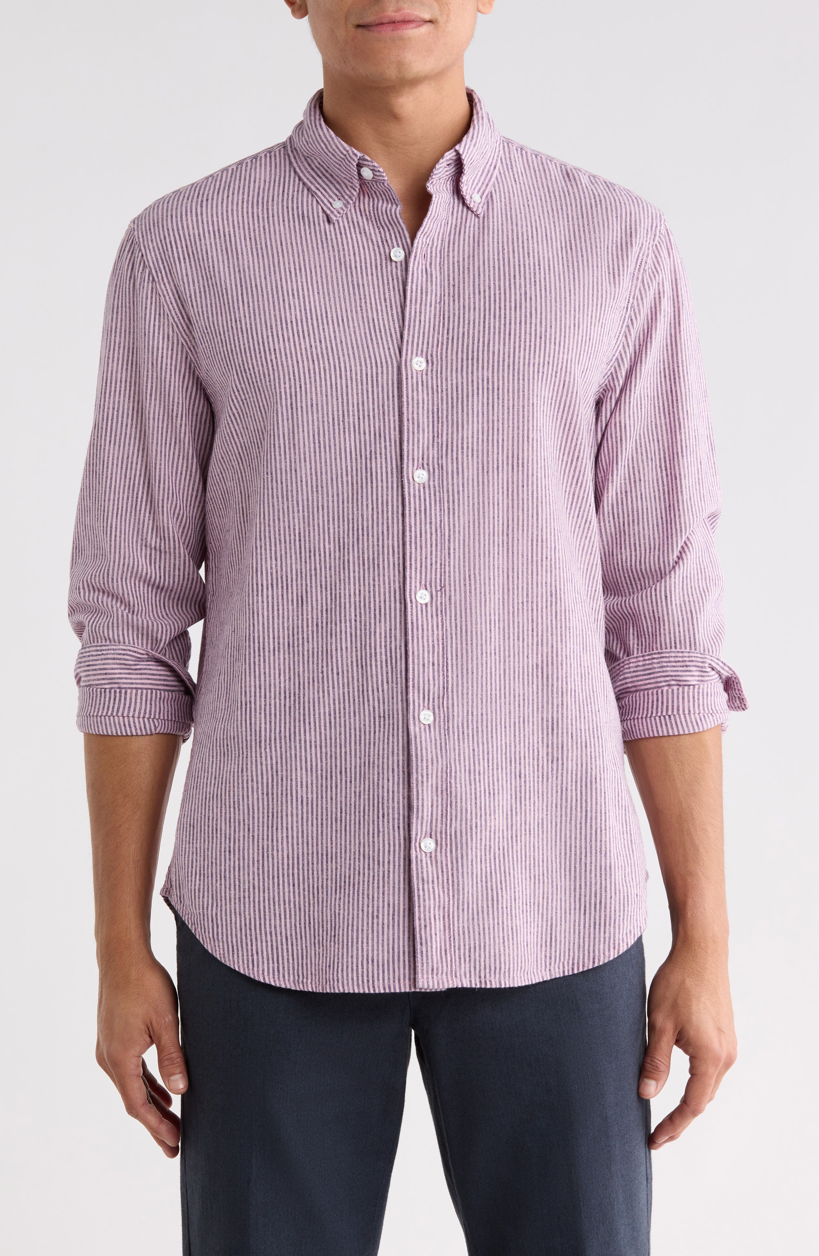 Bonobos Striped Cotton And Linen Long Sleeve Shirt In Multi