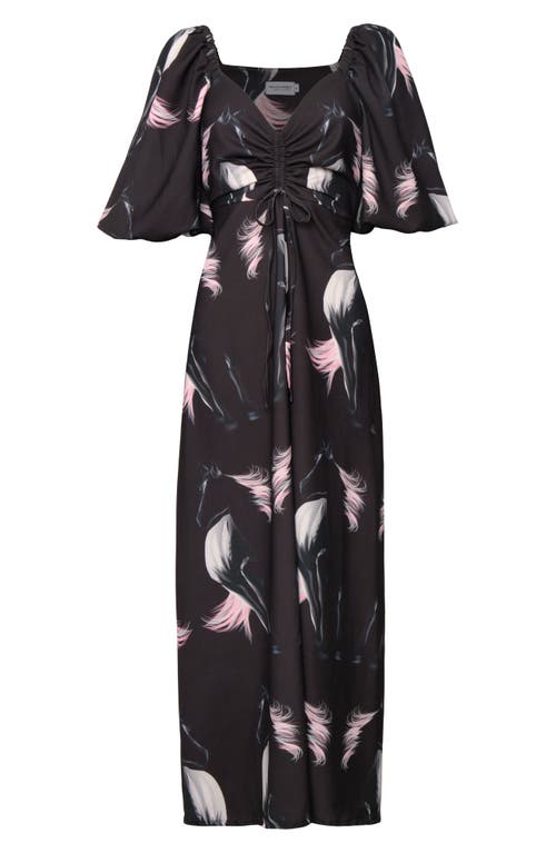 The Lulo Project Sol Horse Print Puff Sleeve Crepe Maxi Dress In Multi