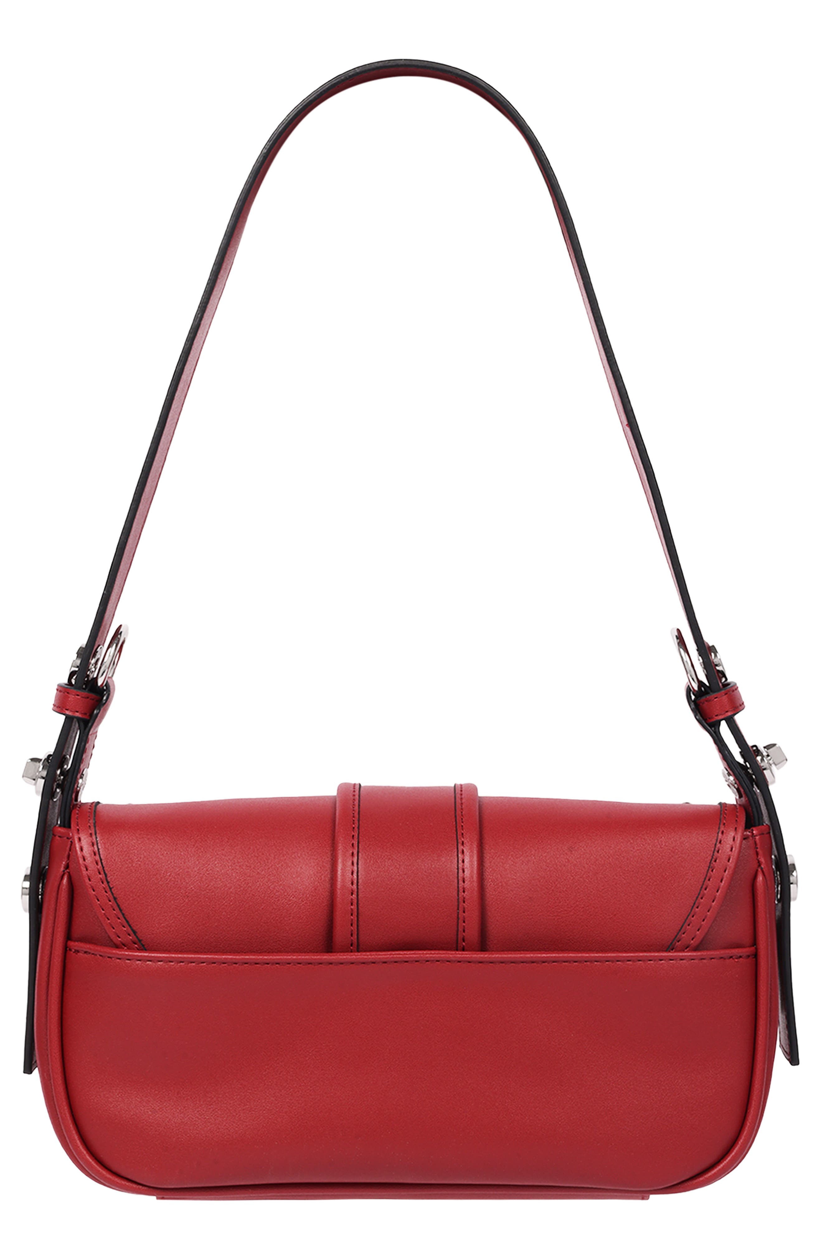 Smooth Moto Studded Faux Leather Shoulder Bag, Alternate, color, RED