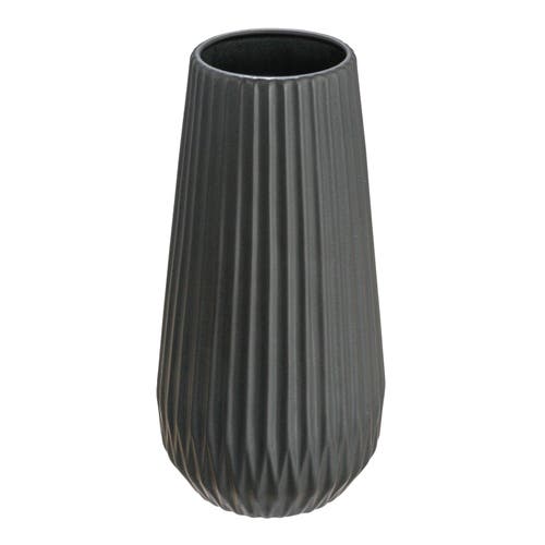 Storied Home Round Fluted Vase With Embossed Lines In Black