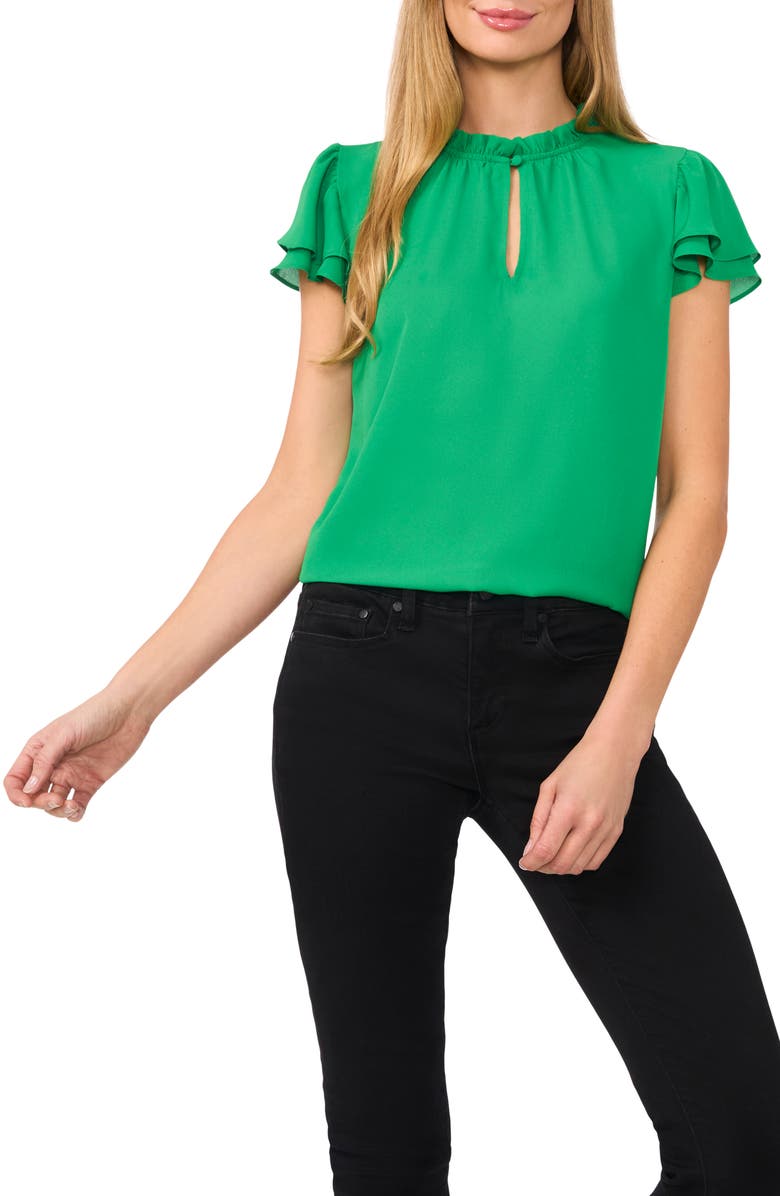 CeCe Flutter Sleeve Keyhole Top, Main, color, 