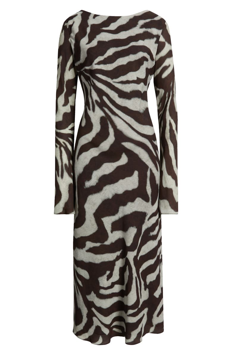 MANGO Alegra Animal Stripe Long Sleeve Midi Dress, Main, color, Brown
