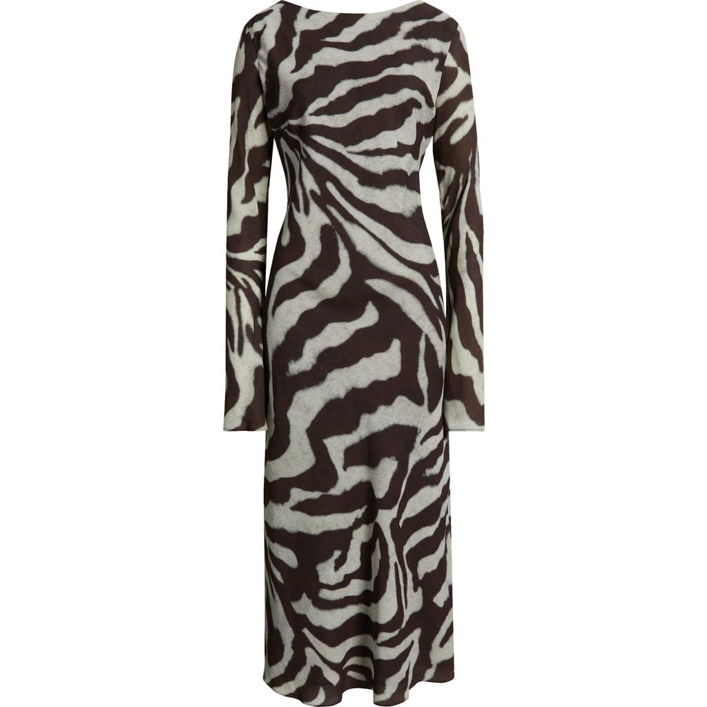 Mango Alegra Animal Stripe Long Sleeve Midi Dress In Brown