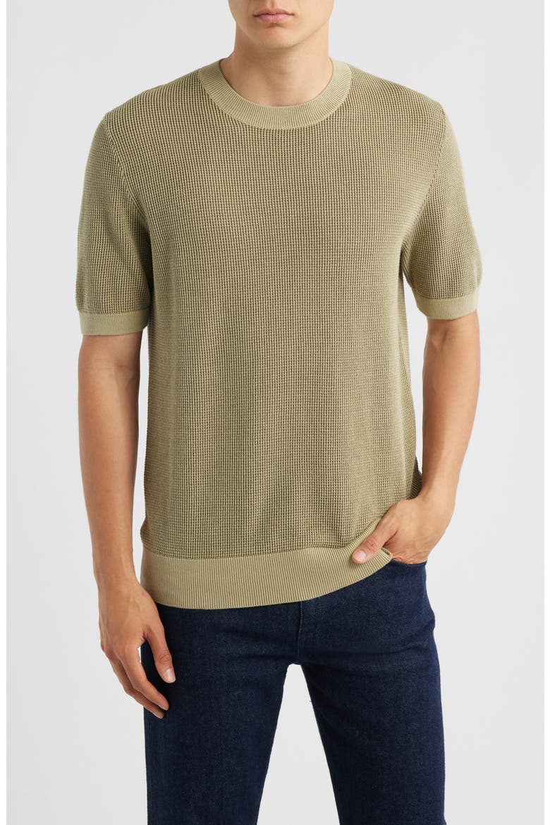 Leale Short Sleeve Cotton Crewneck Sweater, Main, color, BEIGE/ KHAKI