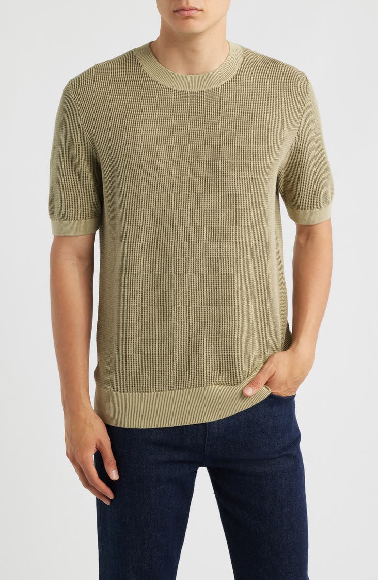 BOSS Leale Short Sleeve Cotton Crewneck Sweater, Main, color, Beige/ Khaki