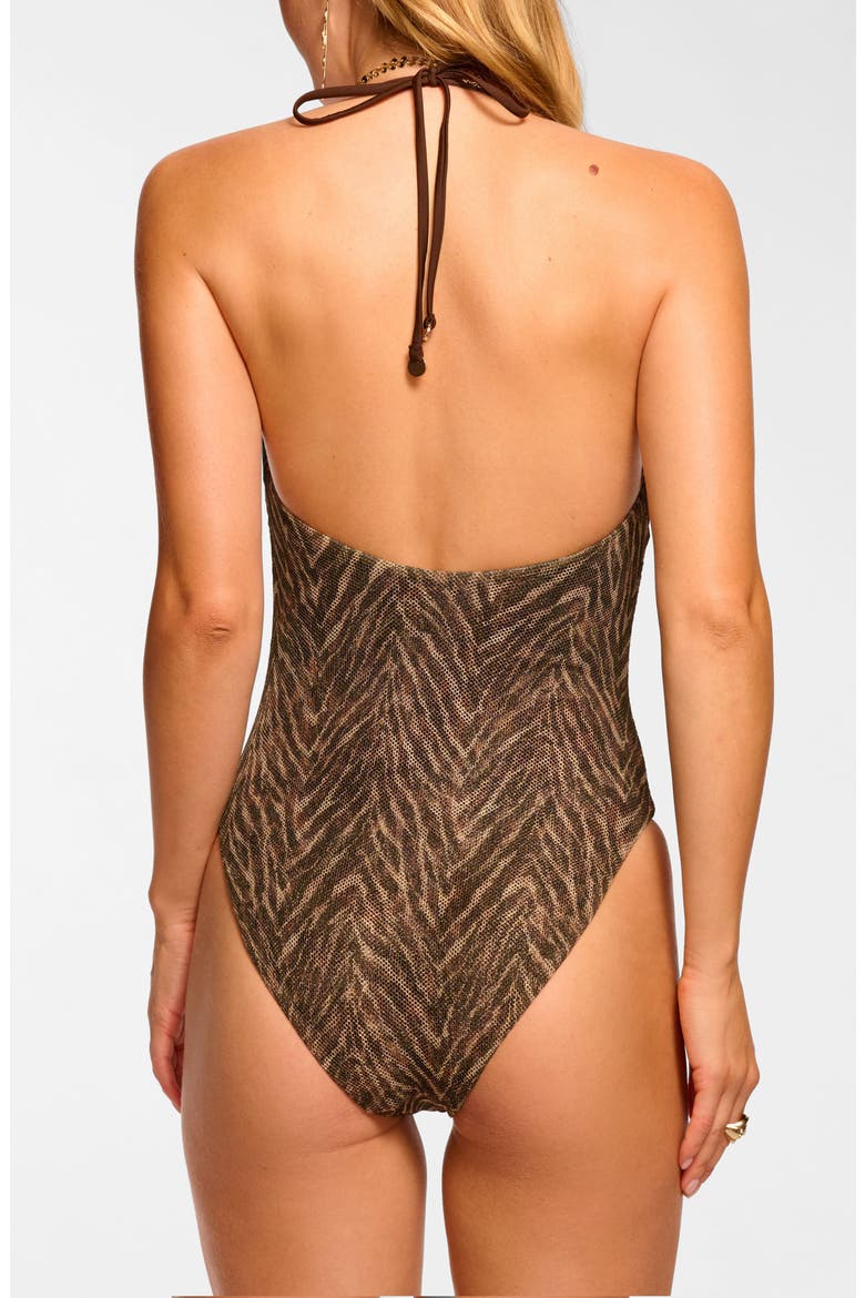 Nilli Metallic Print Mesh One-Piece Swimsuit, Alternate, color, BEACH BROWN ZEBRA