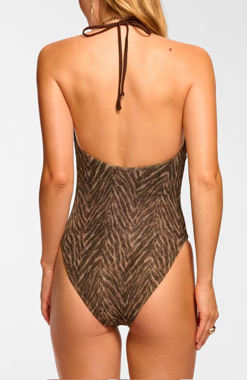 Ramy Brook Nilli Metallic Print Mesh One-piece Swimsuit In Brown