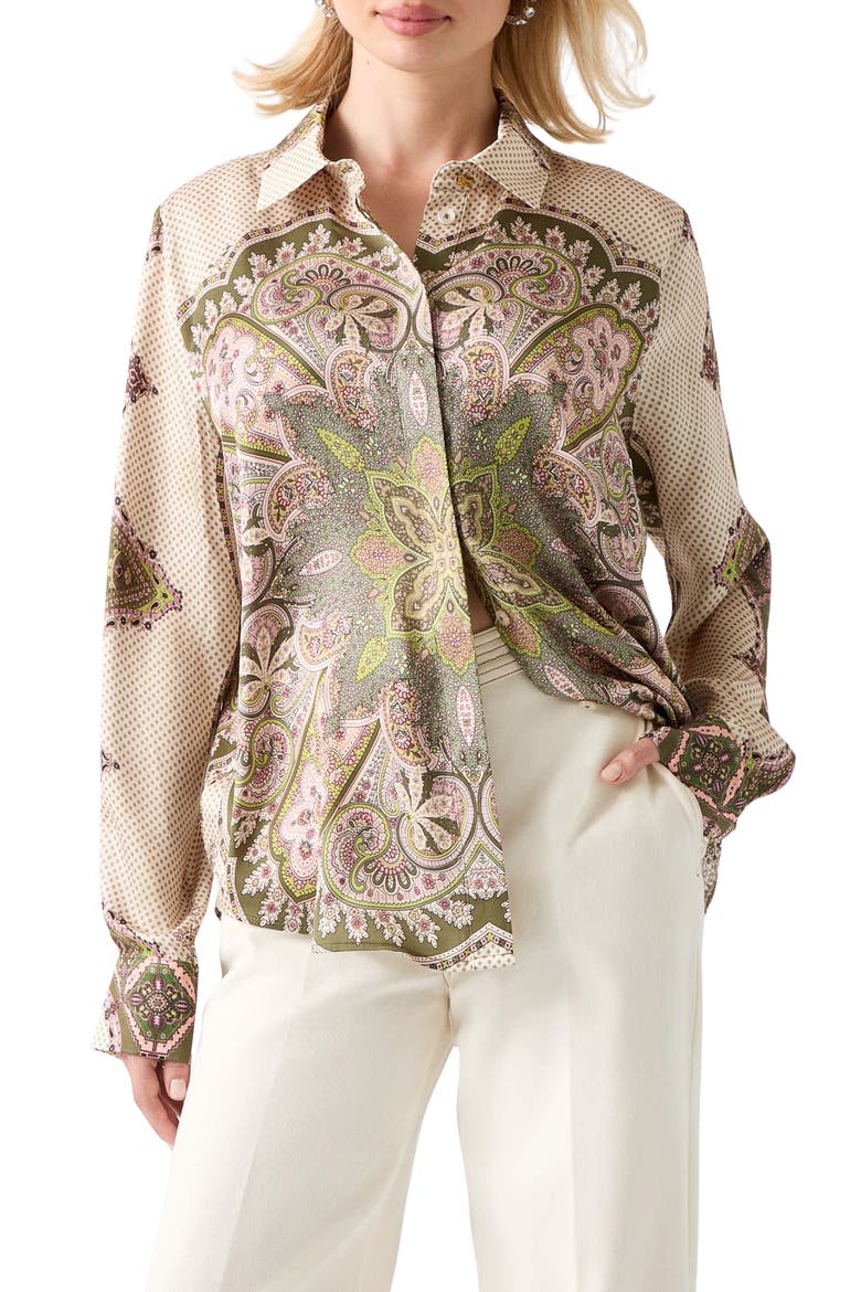 Melissa Mixed Print Button-Up Shirt, Main, color, BROWN