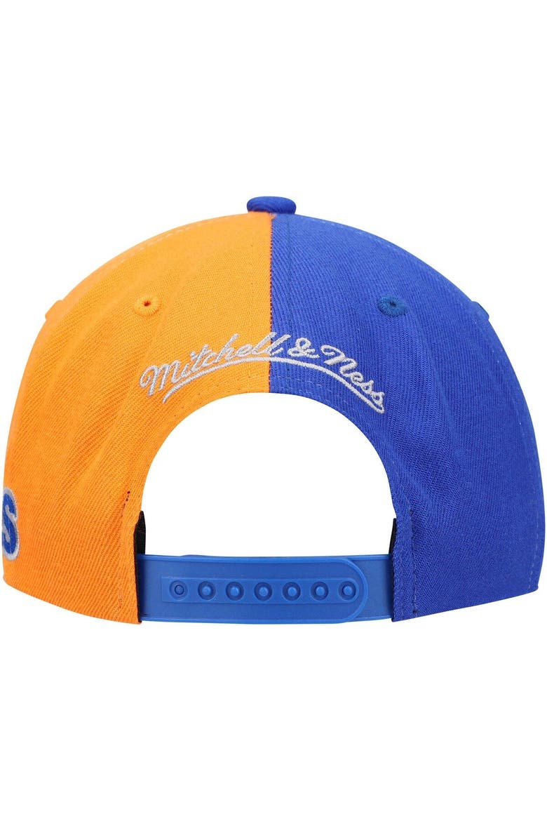 Men's Mitchell & Ness Blue/Orange New York Knicks Team Half and Half Snapback Hat, Alternate, color, Blue