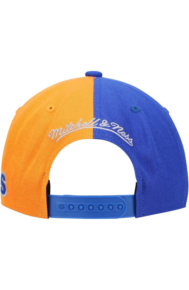 Mitchell & Ness Men's Mitchell & Ness Blue/Orange New York Knicks Team Half and Half Snapback Hat, Alternate, color, 
