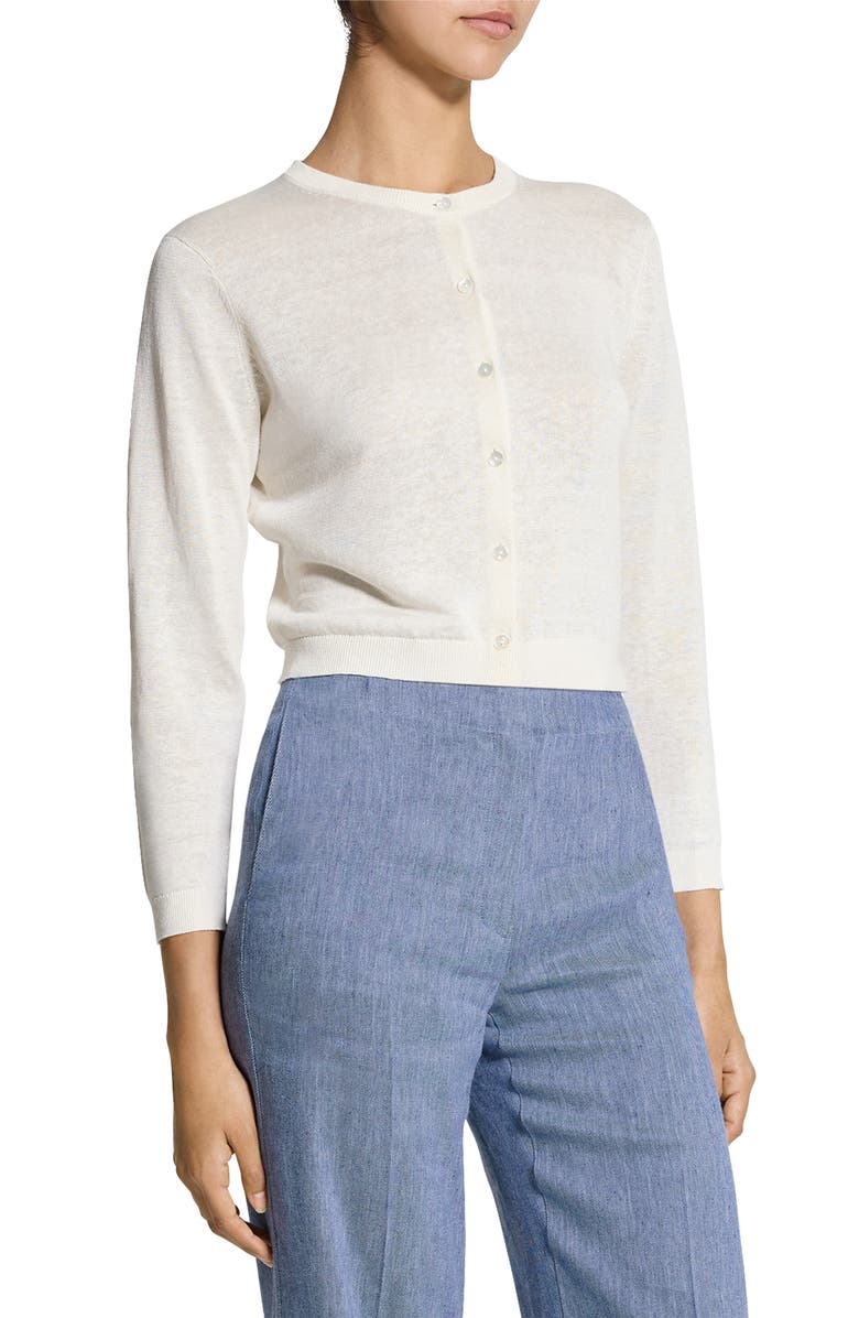 Theory Linen Blend Crop Cardigan, Alternate, color, Bone