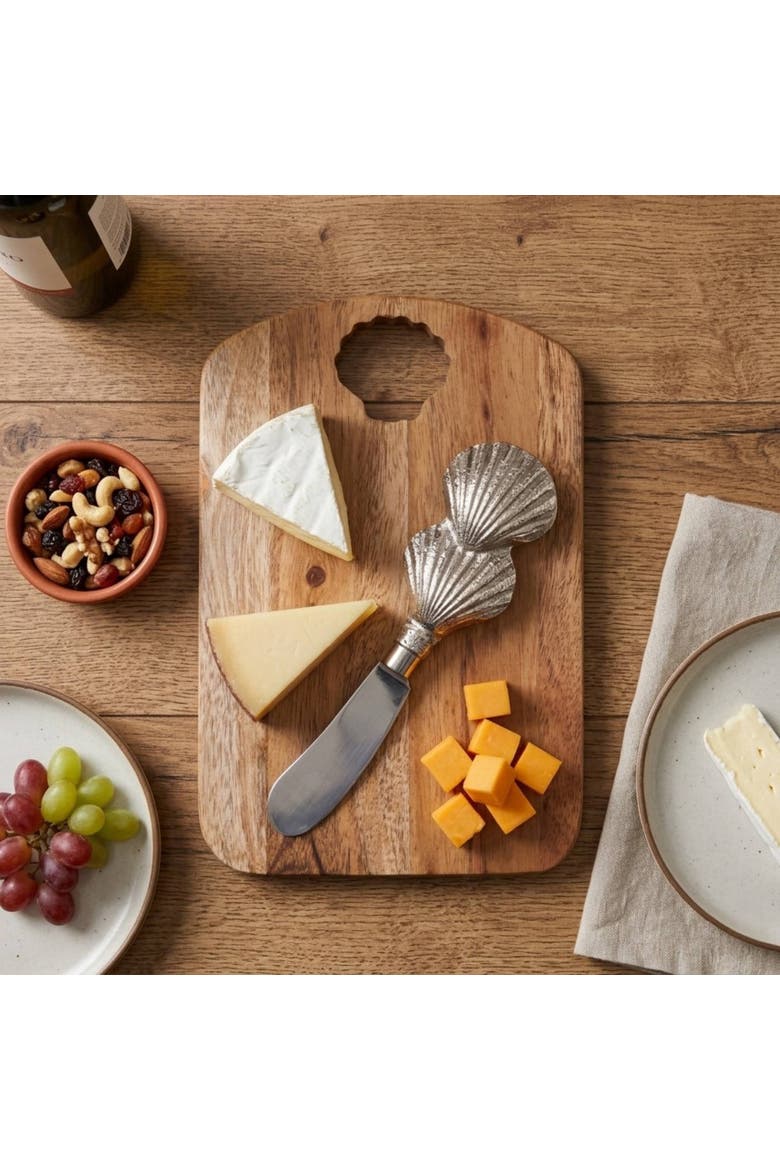 Scallop Shell Coastal Cheese Board Server with Metal Spreader Set of 2, Alternate, color, Brown