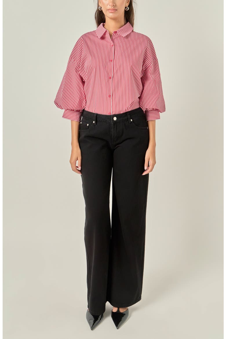 Stripe Balloon Sleeve Shirt, Alternate, color, BURGUNDY