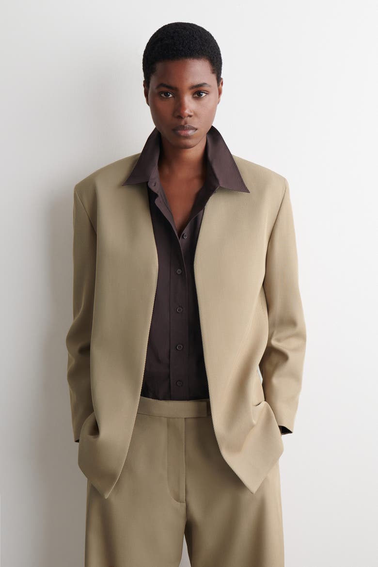 Collarless Wool-Twill Blazer, Main, color, BEIGE