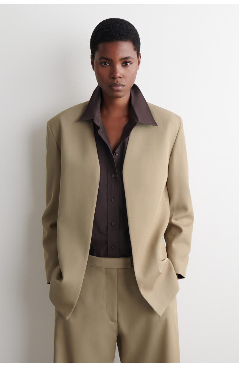COS Collarless Wool-Twill Blazer, Main, color, Beige