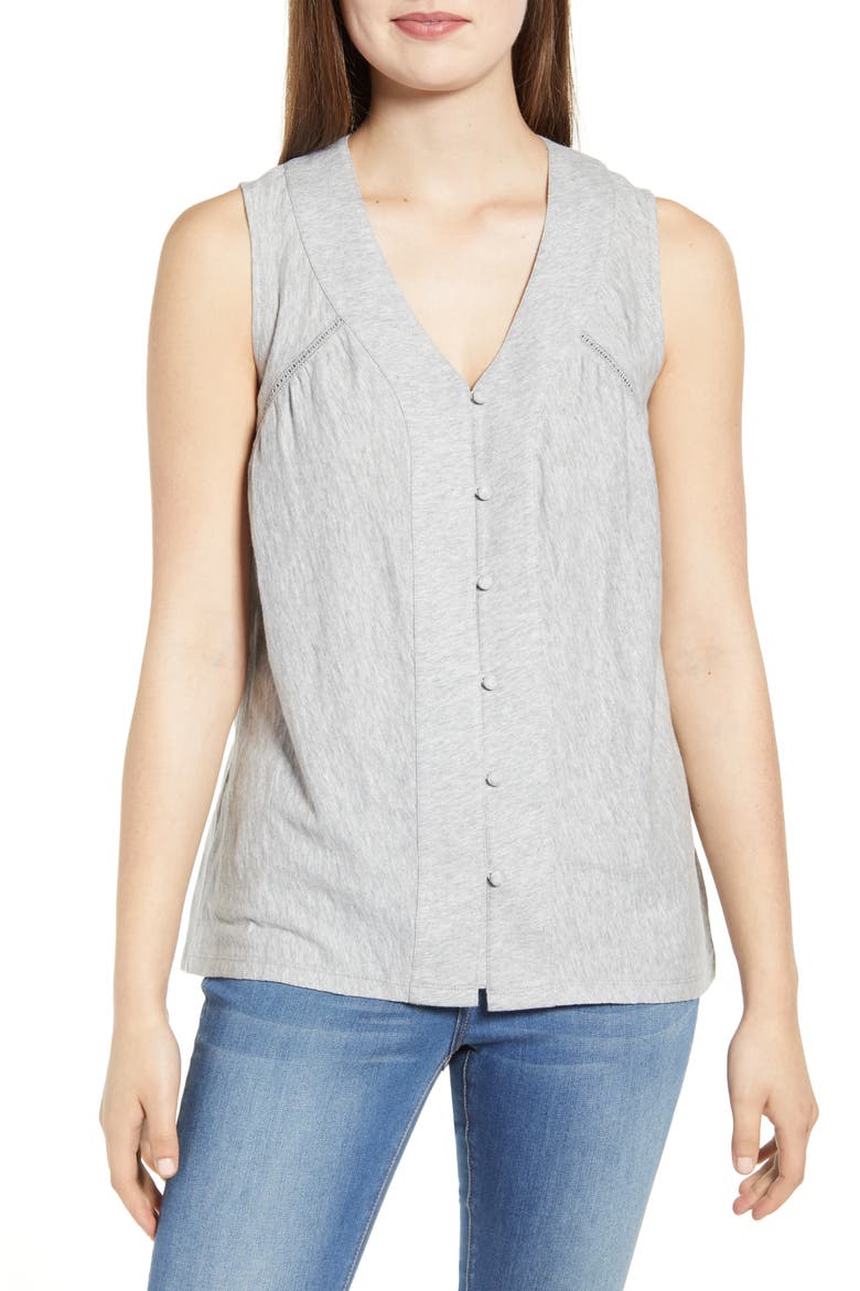 Button Front Swing Tank, Main, color, GREY HEATHER