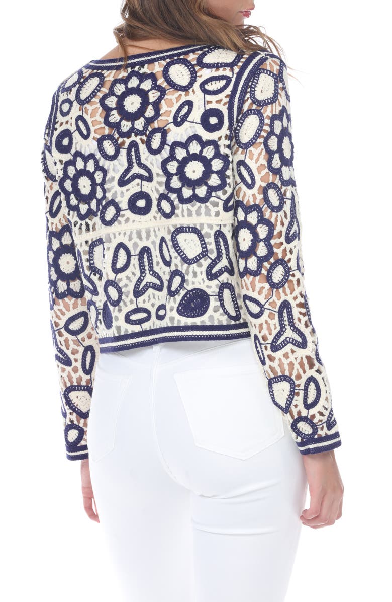 RAIN AND ROSE Crochet Floral Cardigan, Alternate, color, Blue Multi
