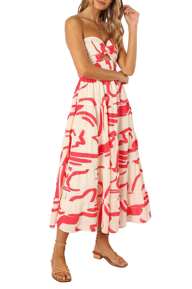 Sitara Print Cutout Strapless Dress, Main, color, WHITE RED