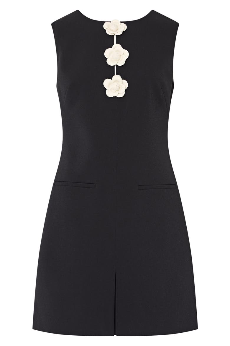Saylor Camellia Crepe Sheath Dress, Alternate, color, BLACK