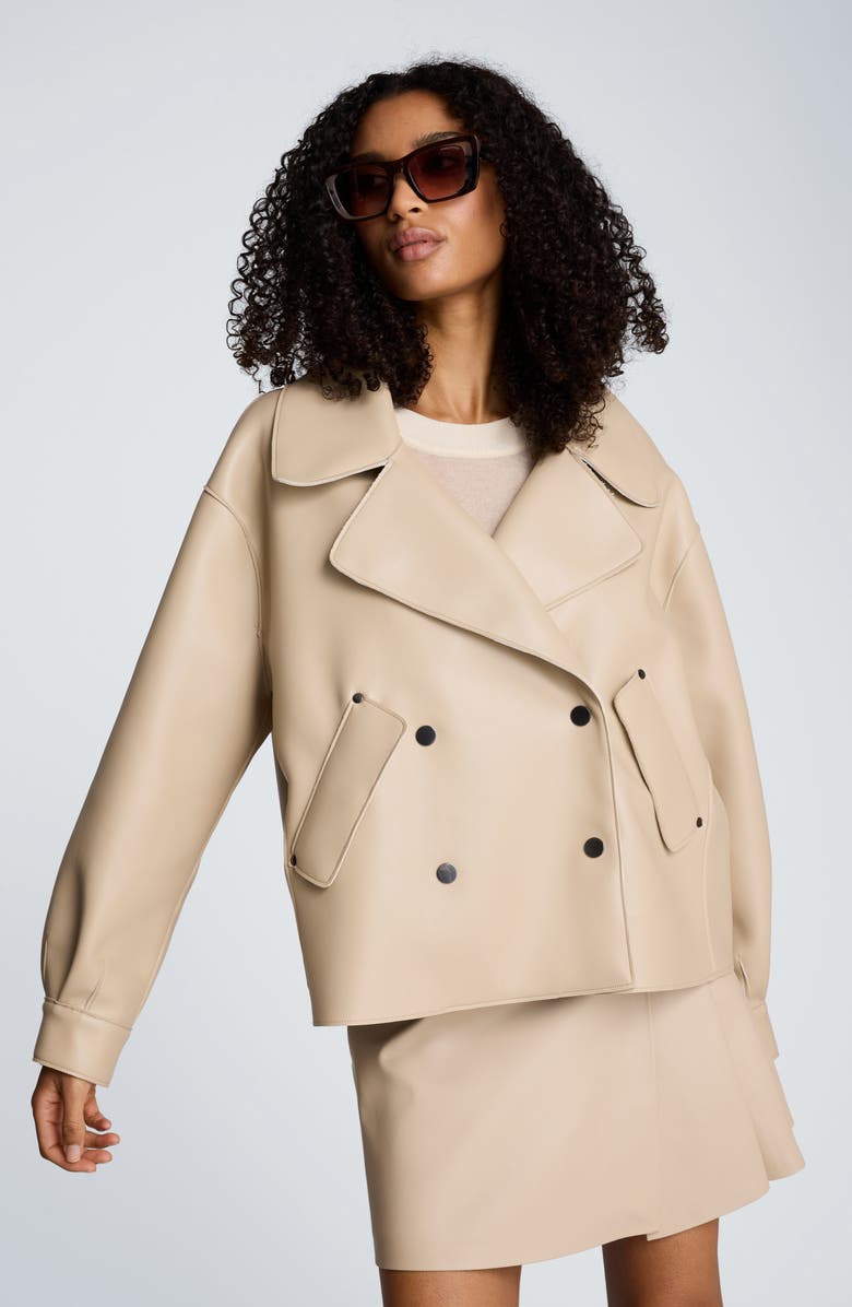 Kenneth Cole Faux Leather Short Trench Coat, Alternate, color, Burlap