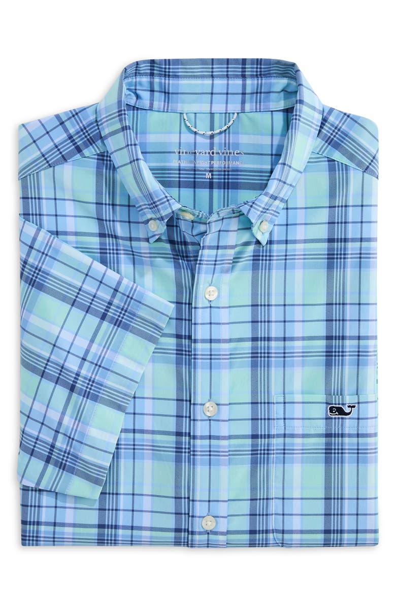 vineyard vines Plaid Short Sleeve UPF 30+ Button-Down Shirt, Alternate, color, Mangrove Mint