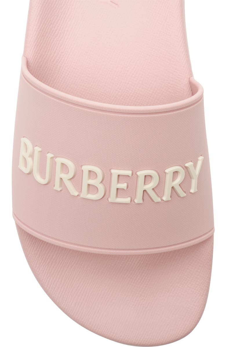 Burberry Logo Slides, Alternate, color, Candy Pink/Dove Beige