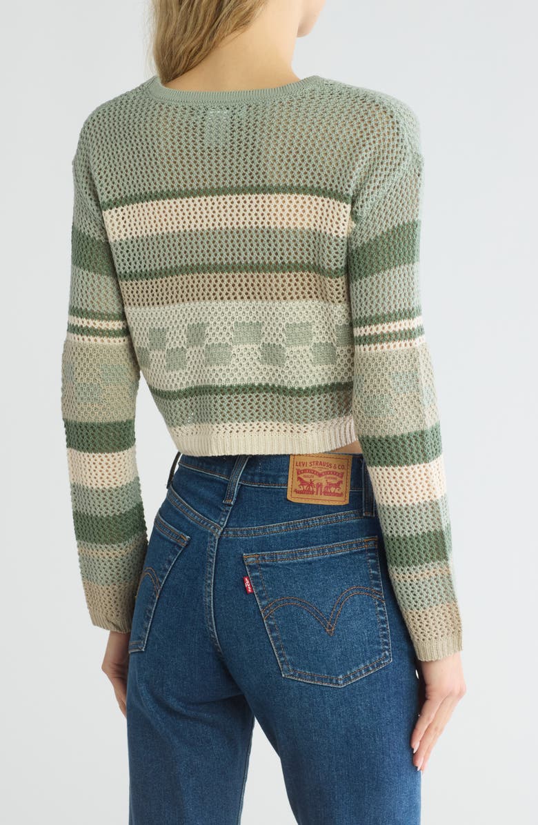 Cotton Emporium Stripe Open Knit Crop Sweater, Alternate, color, Sage