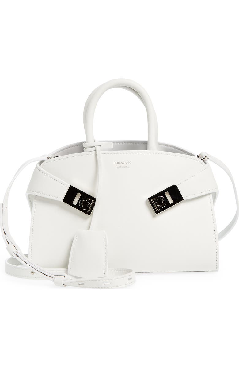 FERRAGAMO Mini Hug Leather Top Handle Bag, Main, color, Optic White