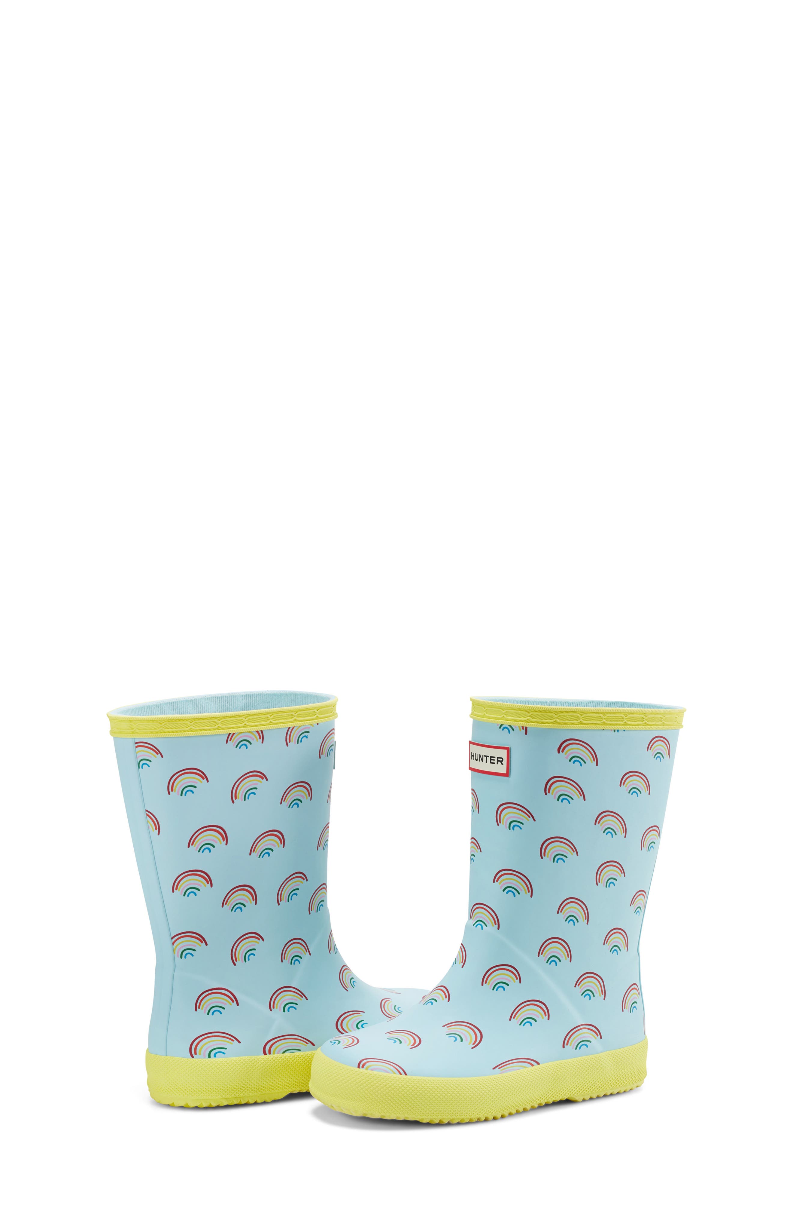 Hunter Kids' First Mini Rain Boot, Alternate, color, Bleached Blue/Zesty Yellow