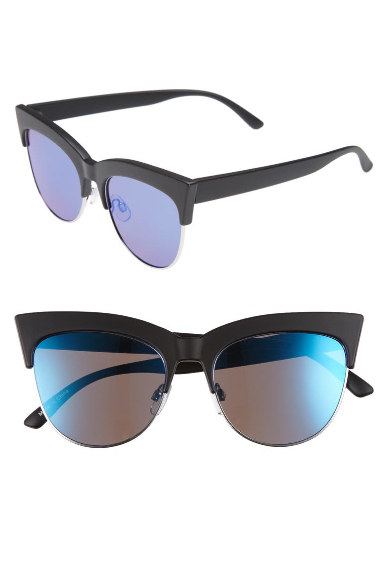 55mm Cat Eye Sunglasses, Main, color, BLACK/ BLUE