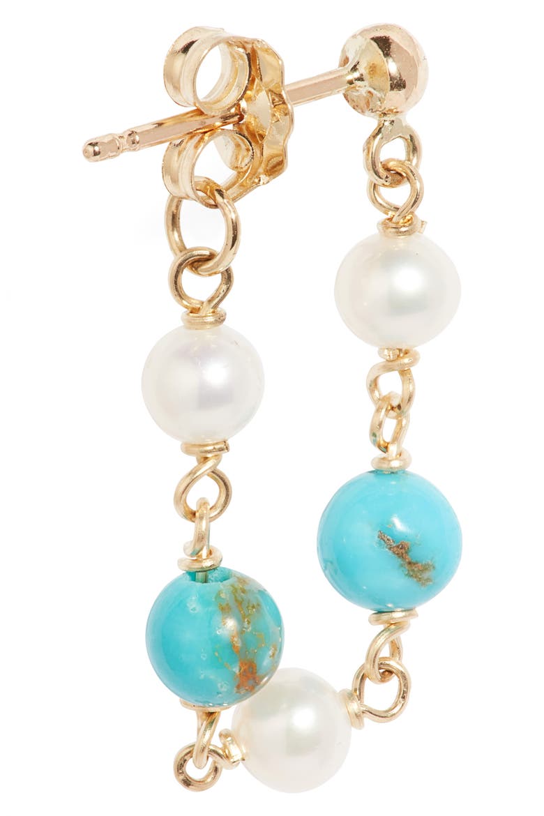Turquoise & Pearl Wraparound Hoop Earrings, Alternate, color, 14KYG