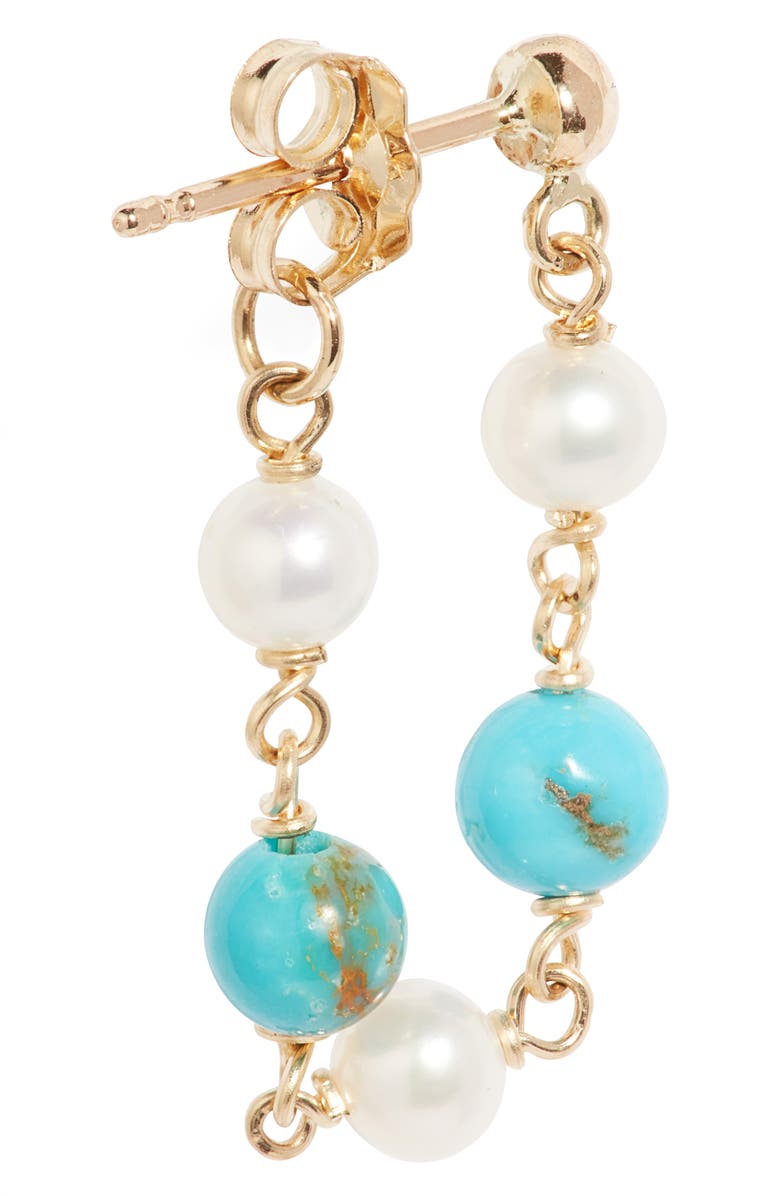Poppy Finch Turquoise & Pearl Wraparound Hoop Earrings, Alternate, color, 14Kyg