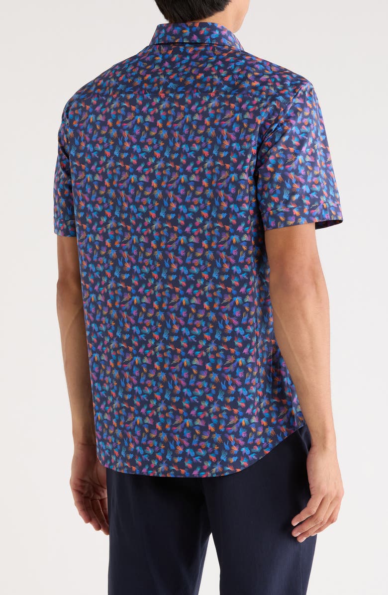 Bugatchi Orson Short Sleeve Stretch Cotton Button-Up Shirt, Alternate, color, Midnight