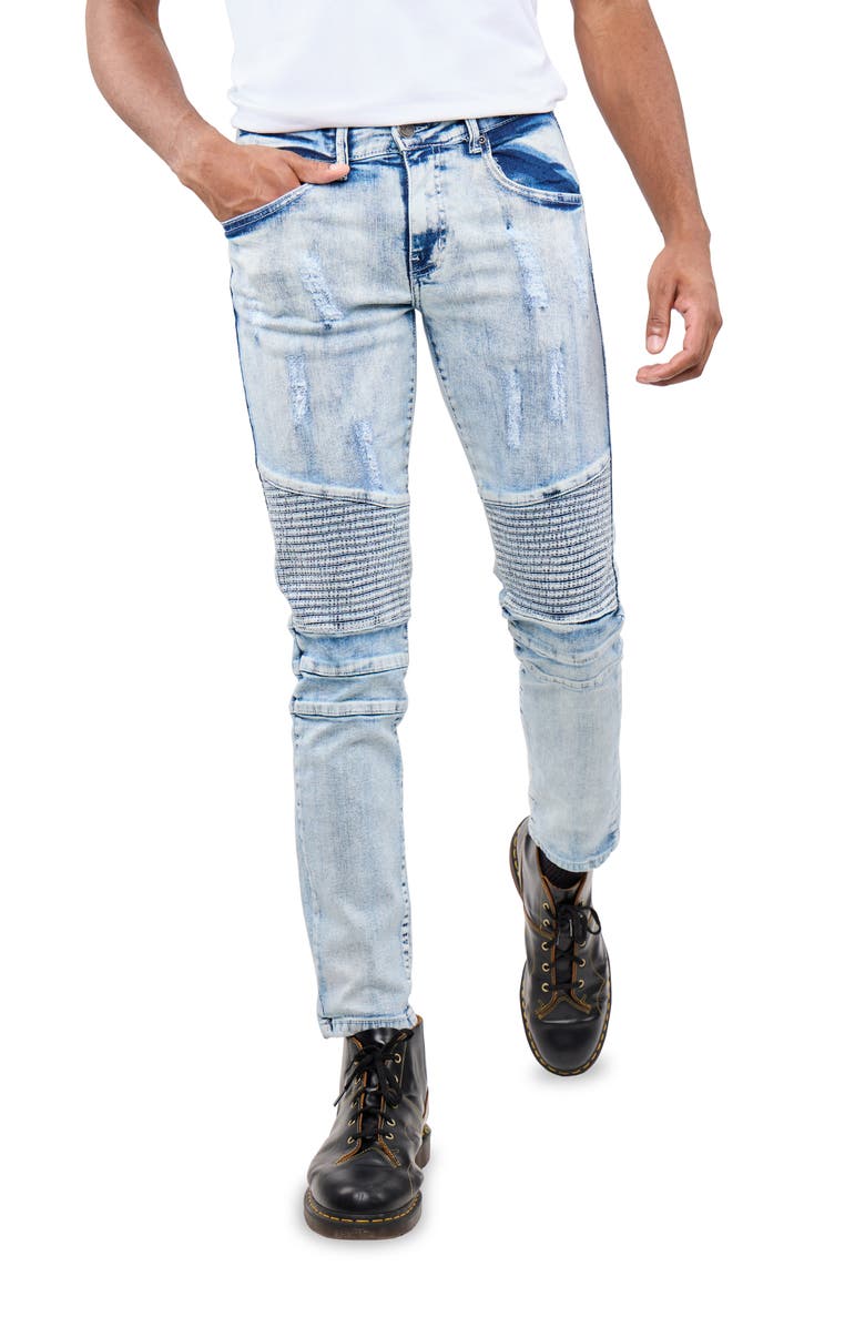XRAY Stretch Mid Rise Skinny Moto Jeans, Alternate, color, Bleach