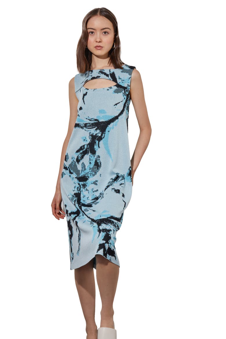Cutout Abstract Jacquard Knit A-Line Dress, Alternate, color, HAZE/D BL/BK