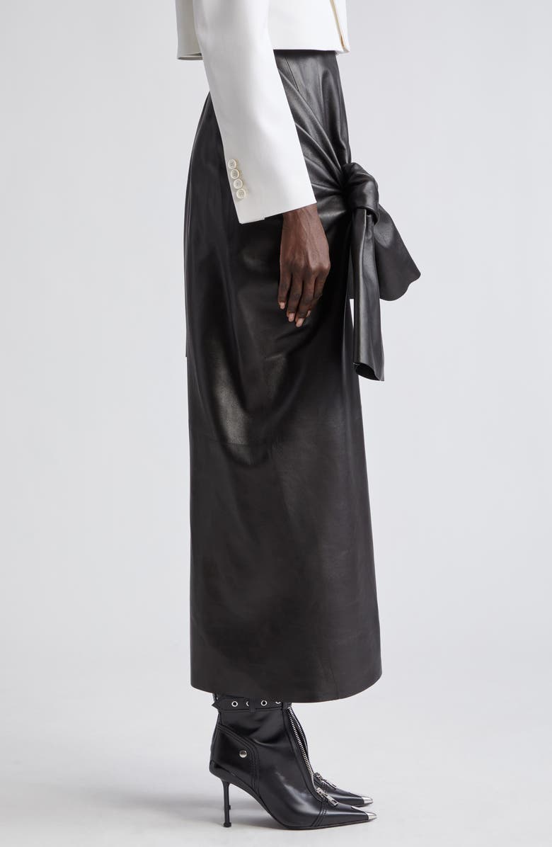 McQueen Knot Drape Lambskin Leather Miniskirt, Alternate, color, 