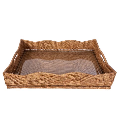 Artifacts Rattan Scallop Rectangular Tray With Glass Insert