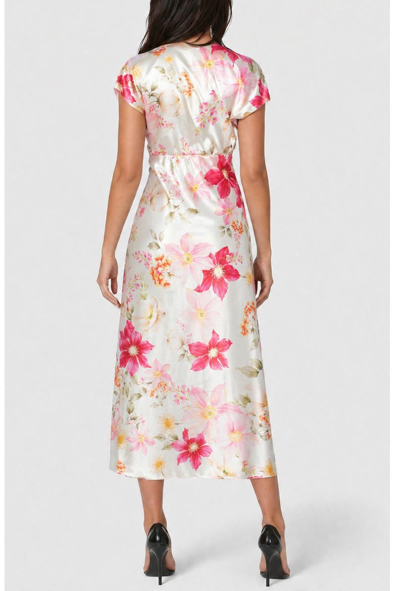 Satin V-Neck Midi Dress, Alternate, color, PINK FLORAL