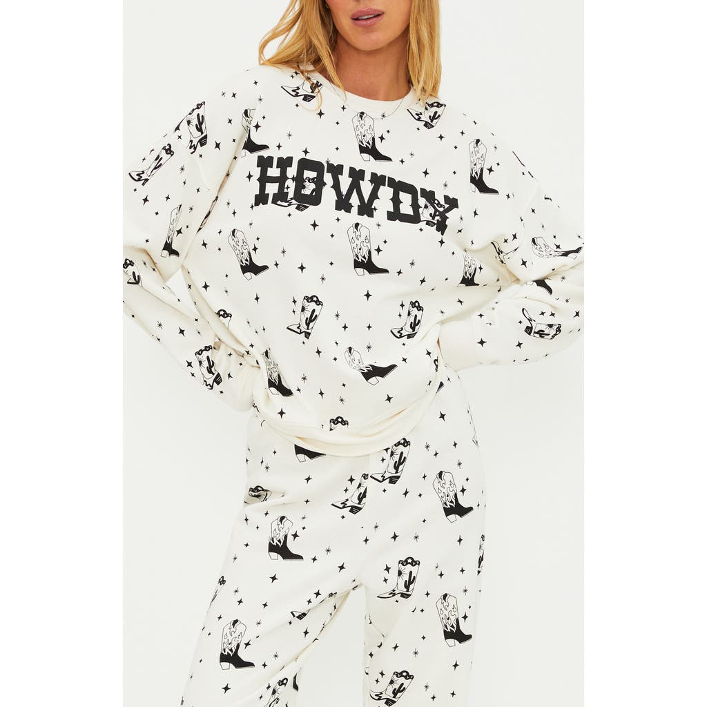 Beach Riot Devyn Western Boots Oversized Graphic Sweatshirt In Howdy Boots