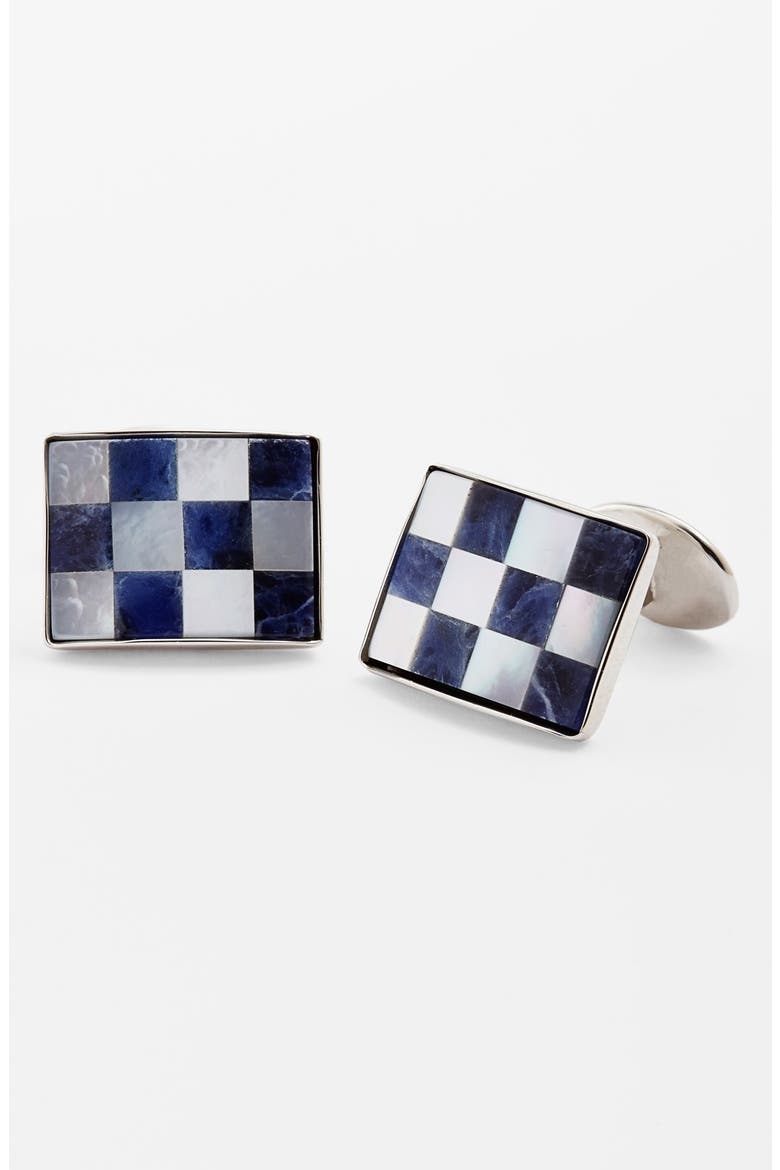 Checkerboard Cuff Links, Main, color, SILVER/ SODALITE/ PEARL