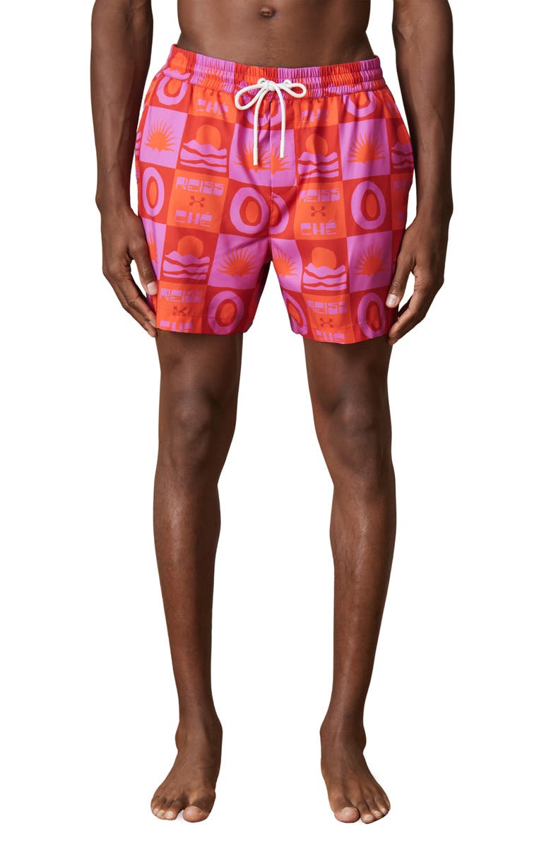 Reiss x Ché Trinity Swim Trunks, Main, color, Orange/ Pink