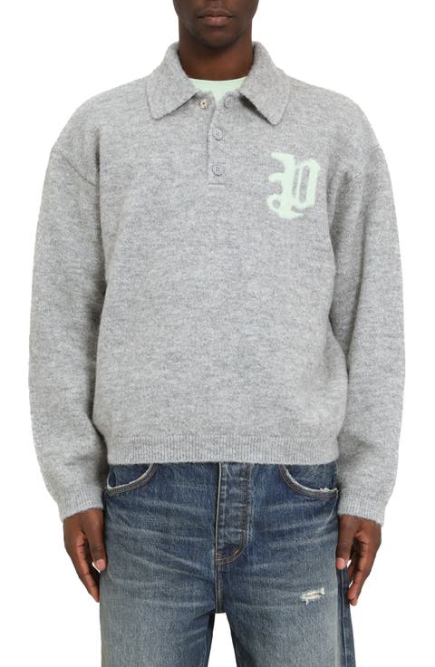 Relaxed Fit Intarsia Logo Polo Sweater