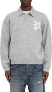 PURPLE BRAND Relaxed Fit Intarsia Logo Polo Sweater
