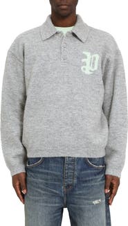 PURPLE BRAND Relaxed Fit Intarsia Logo Polo Sweater