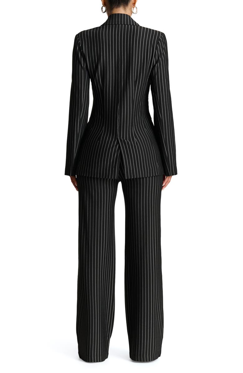 Naked Wardrobe Drama Shoulder Pinstripe Blazer, Alternate, color, Black