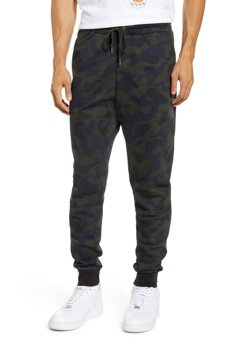 Sportswear Print French Terry Sweatpants, Main, color, DARK OBSIDIAN/ BLACK